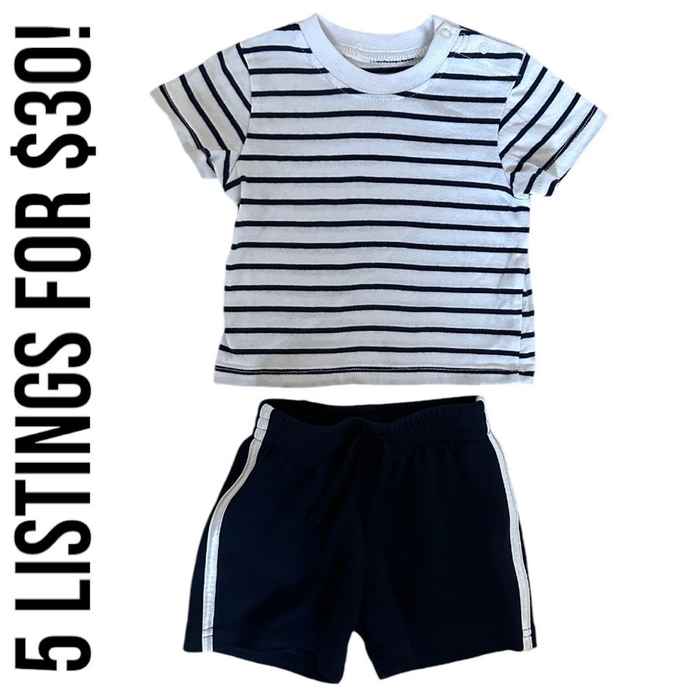 Jumping Beans Athletic Shorts & Little Me Striped Shirt 12 Month Baby Boy Set